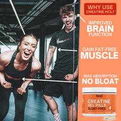 Bod primer plano de una cápsula de Creatine HCL destacando superficie y calidad