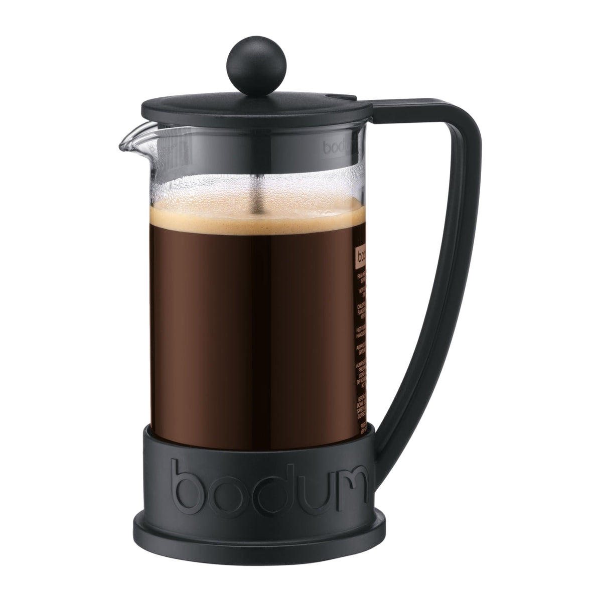 Bodum BRAZIL vista frontal negra mostrando diseño práctico y agarre seguro