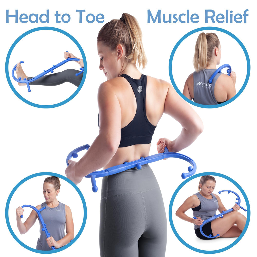 Uso del Body Back Buddy en cuello aplicando presión controlada para aliviar tensión localizada