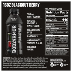 Detalle de textura del líquido BODYARMOR Blackout Berry mostrando color y claridad