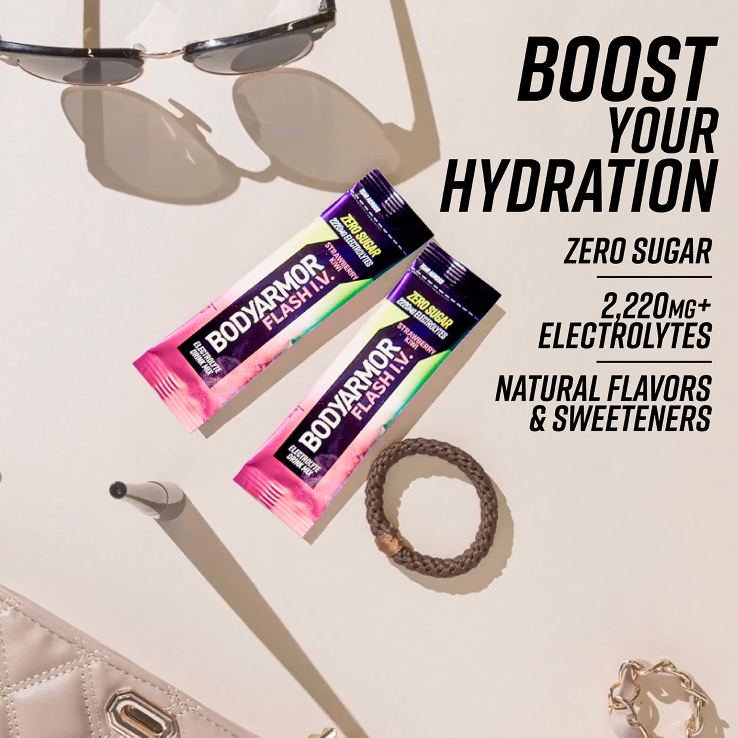 BODYARMOR bebida mezclada en botella demostrando color y refresco instantáneo