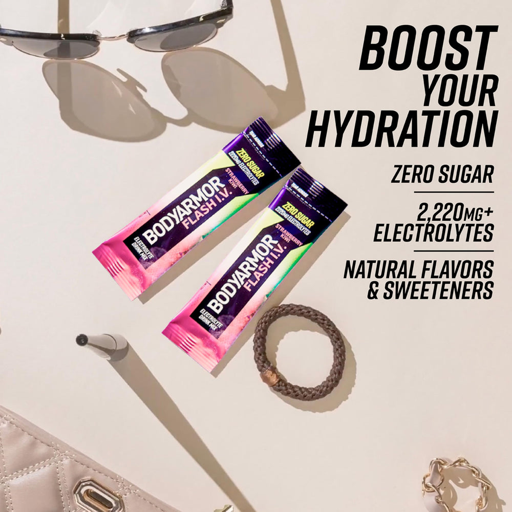 BODYARMOR bebida mezclada en botella demostrando color y refresco instantáneo