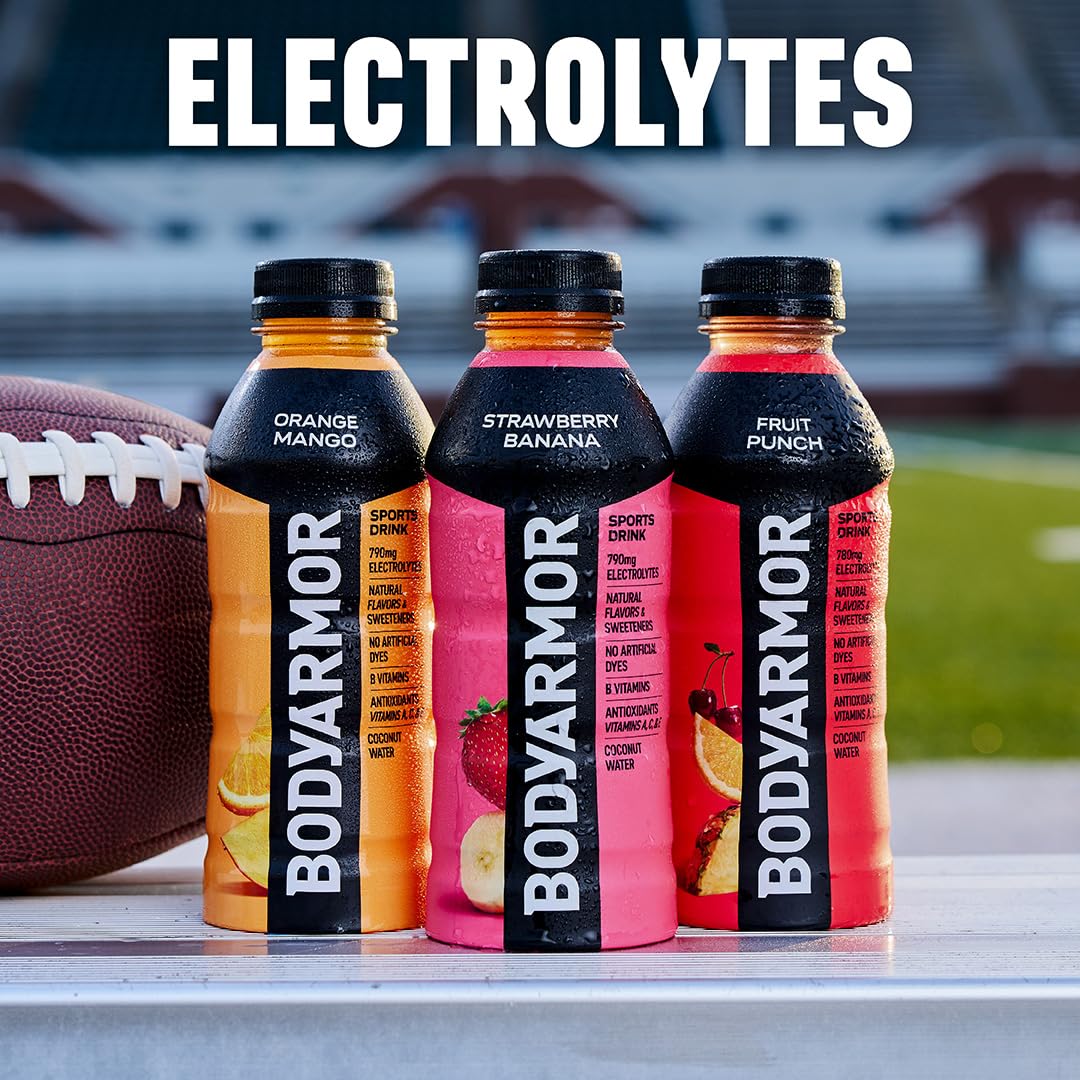 BODYARMOR comparación de tamaño 16 oz junto a una lata para escala clara