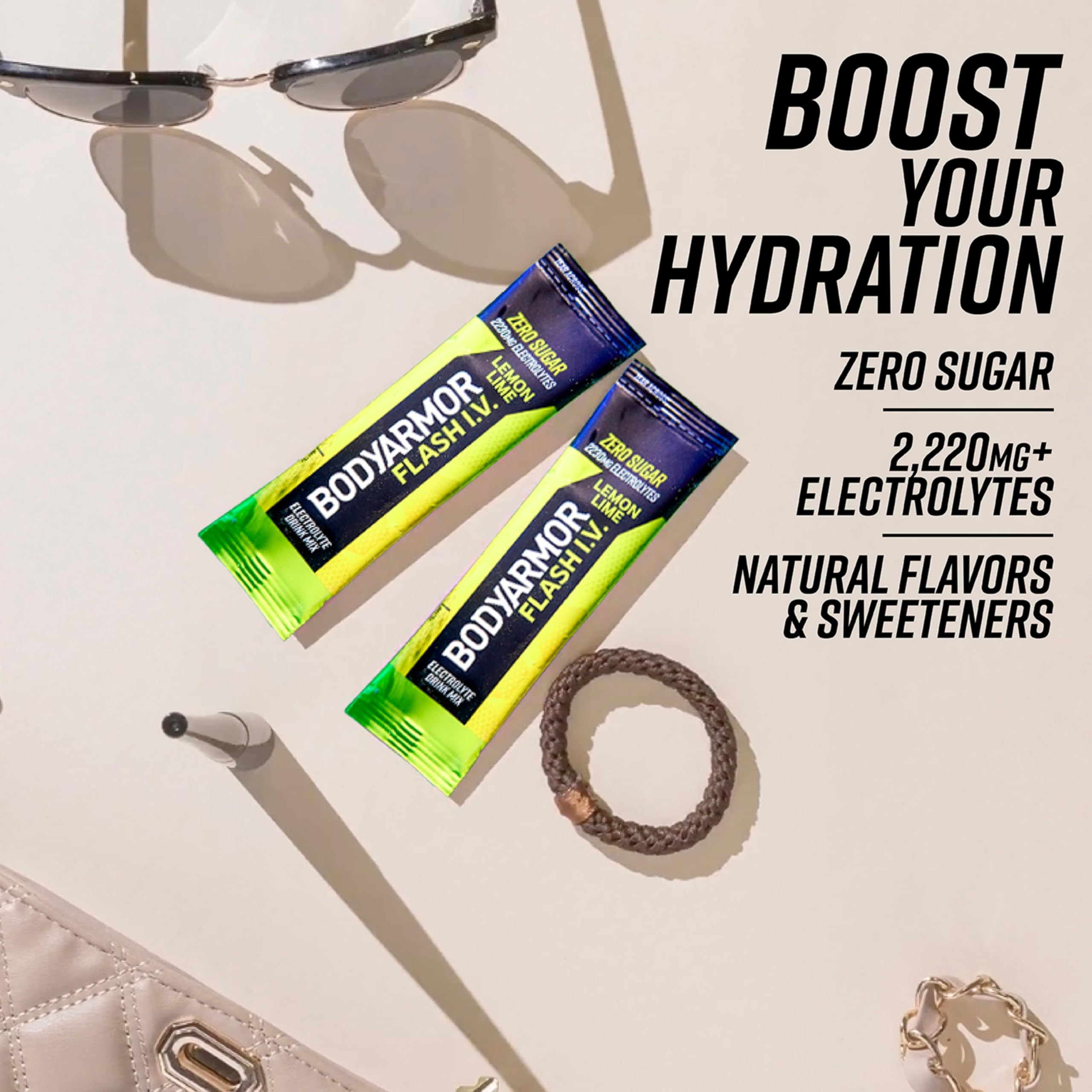 BODYARMOR comparación de tamaño junto a botella para visualizar porción individual