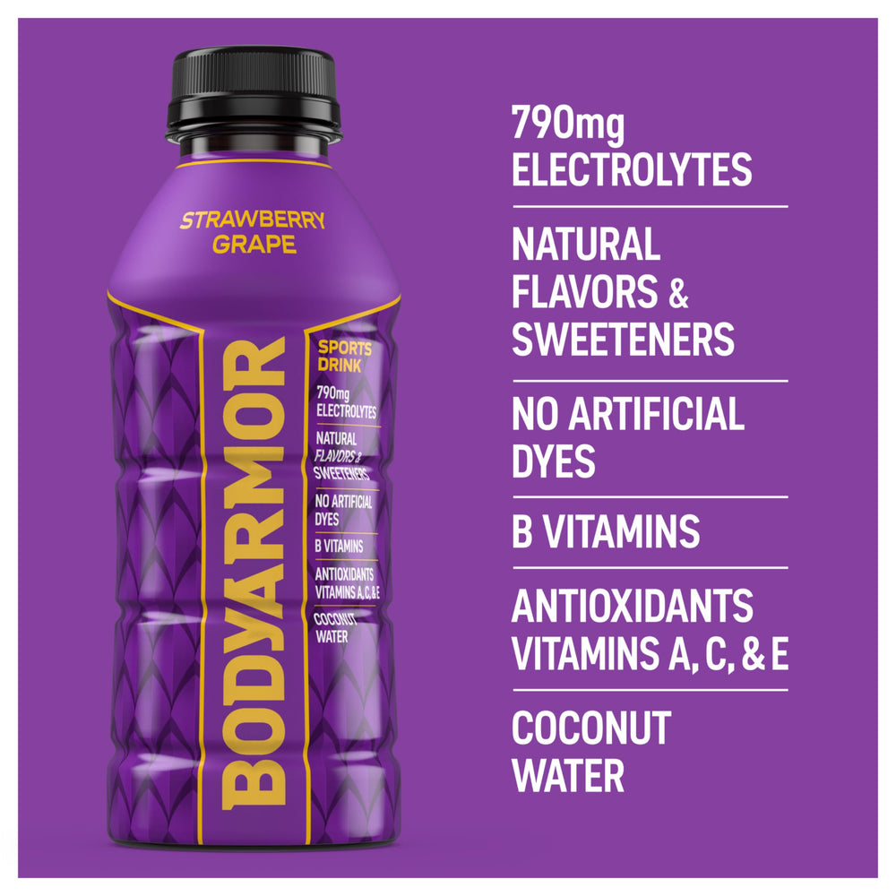 BODYARMOR etiqueta de ingredientes que resalta electrolitos y agua de coco