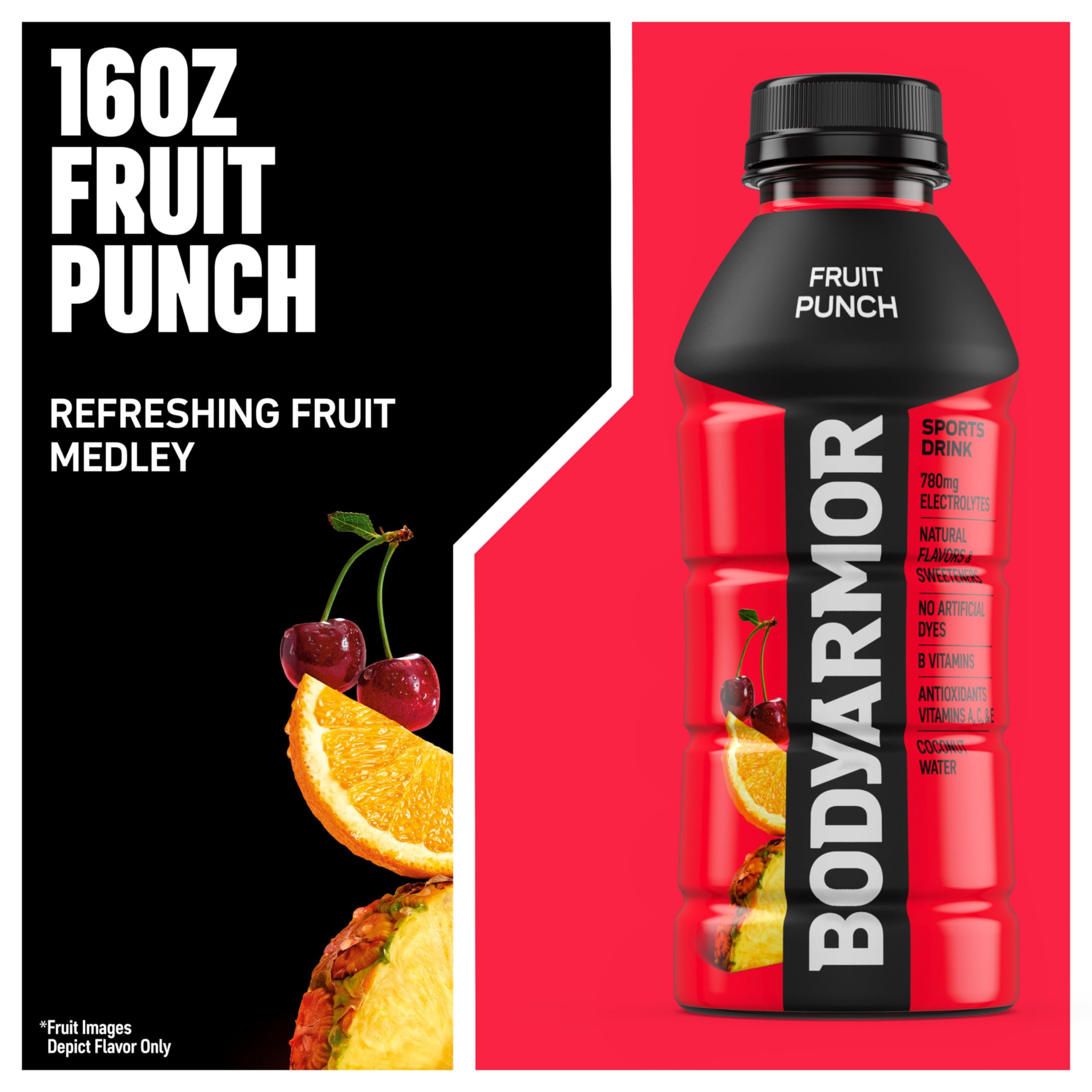 BODYARMOR etiqueta nutricional visible resaltando electrolitos y potasio