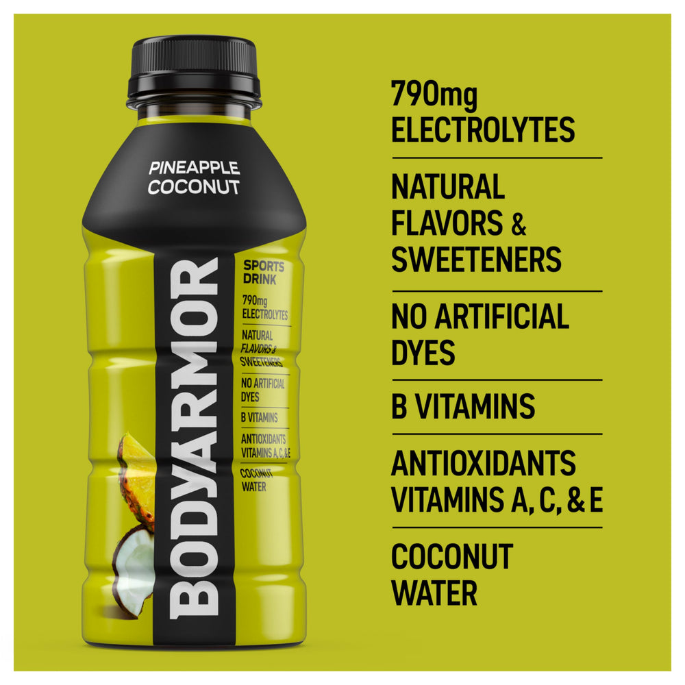 BODYARMOR detalle de etiqueta nutricional y lista de ingredientes legible