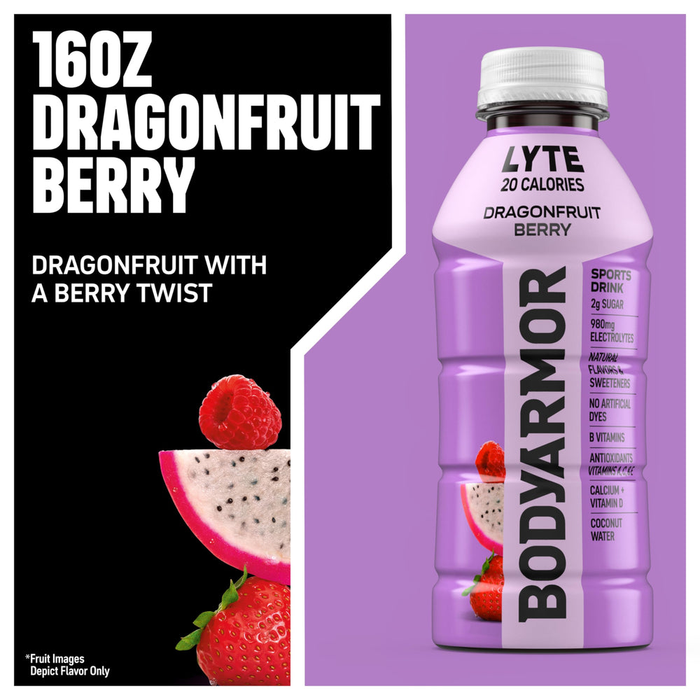 BODYARMOR LYTE Dragonfruit botella abierta lista para beber beneficio hidratación