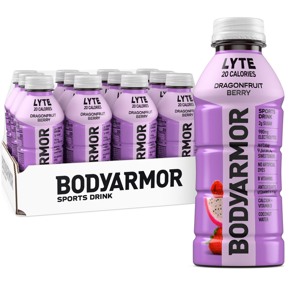 BODYARMOR LYTE Dragonfruit vista frontal botella y etiqueta clara