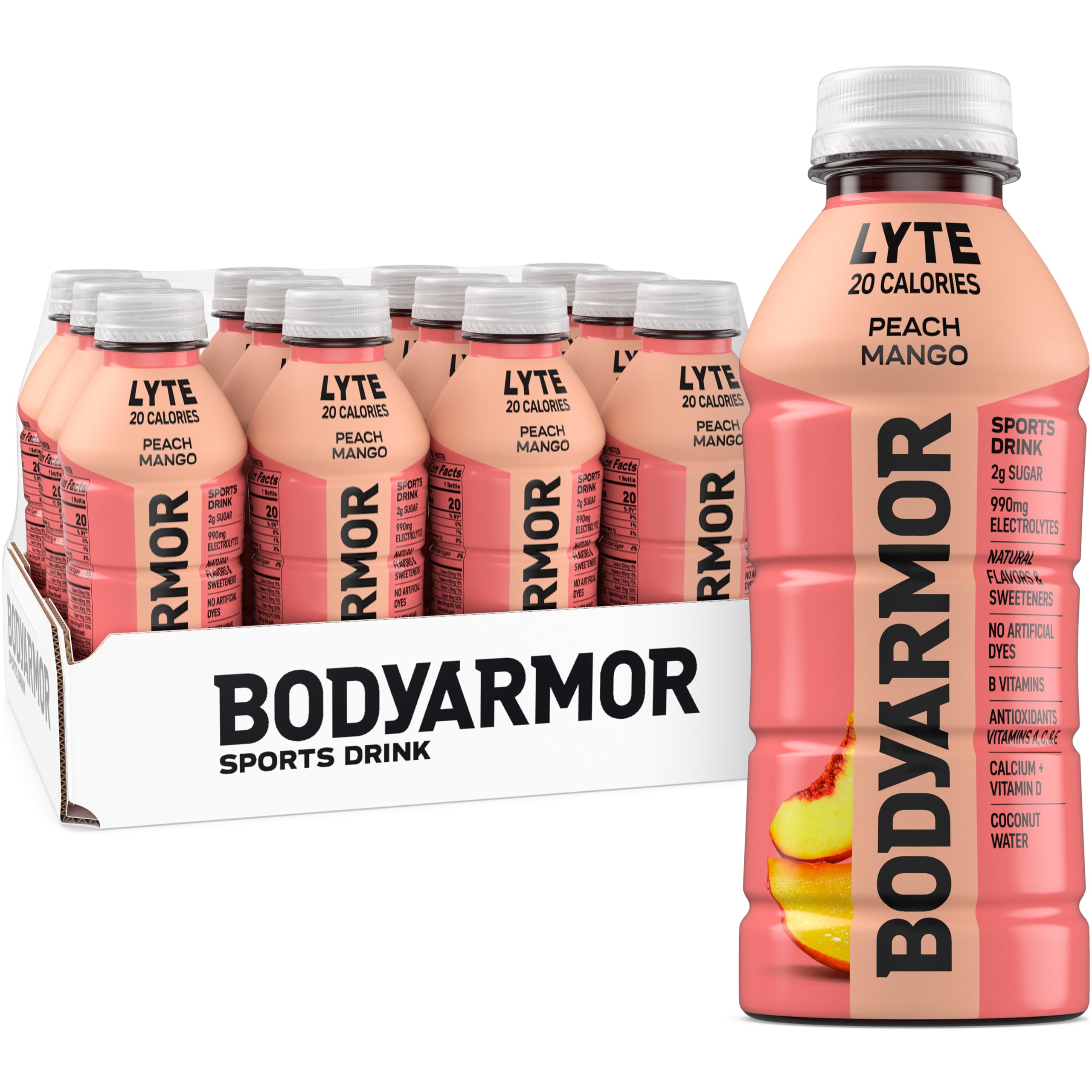 BODYARMOR Lyte frontal mostrando la botella y etiqueta clara como hidratación ligera