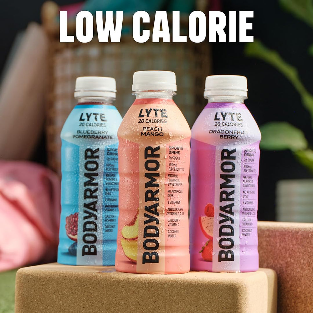 BODYARMOR LYTE botella junto a toalla tras entrenamiento para hidratación rápida