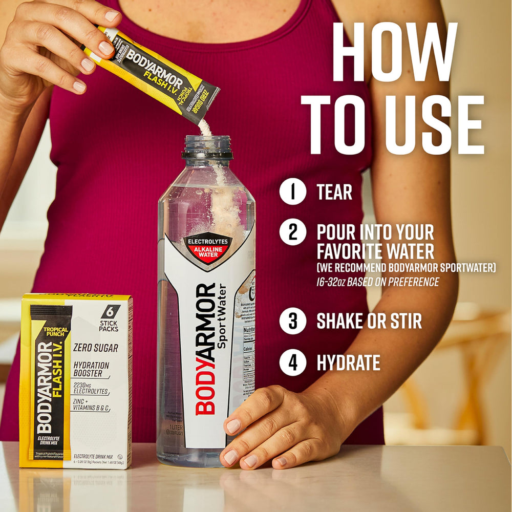 BODYARMOR polvo en primer plano, textura fina para disolución rápida