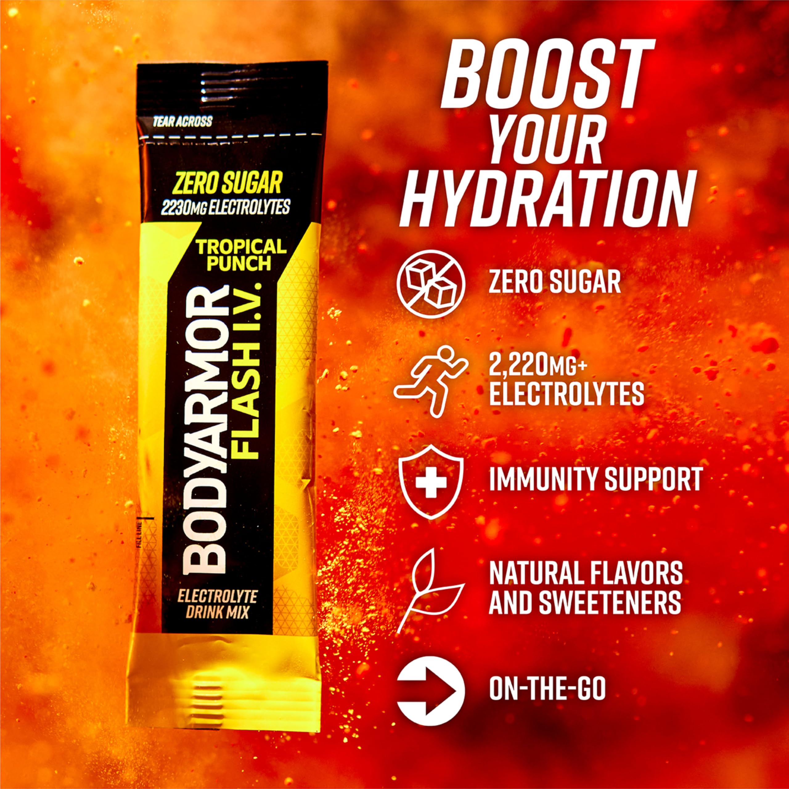 BODYARMOR sobre individual en mano listo para mezclar, fácil transporte