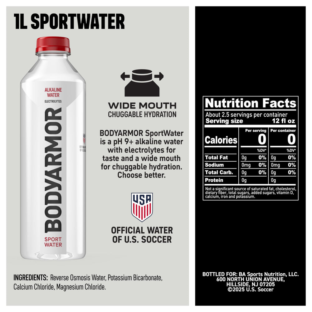 BODYARMOR SportWater wide-mouth top view highlighting easy pouring benefit