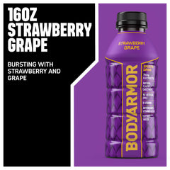 BODYARMOR líquido fresa uva en vaso mostrando color natural y textura