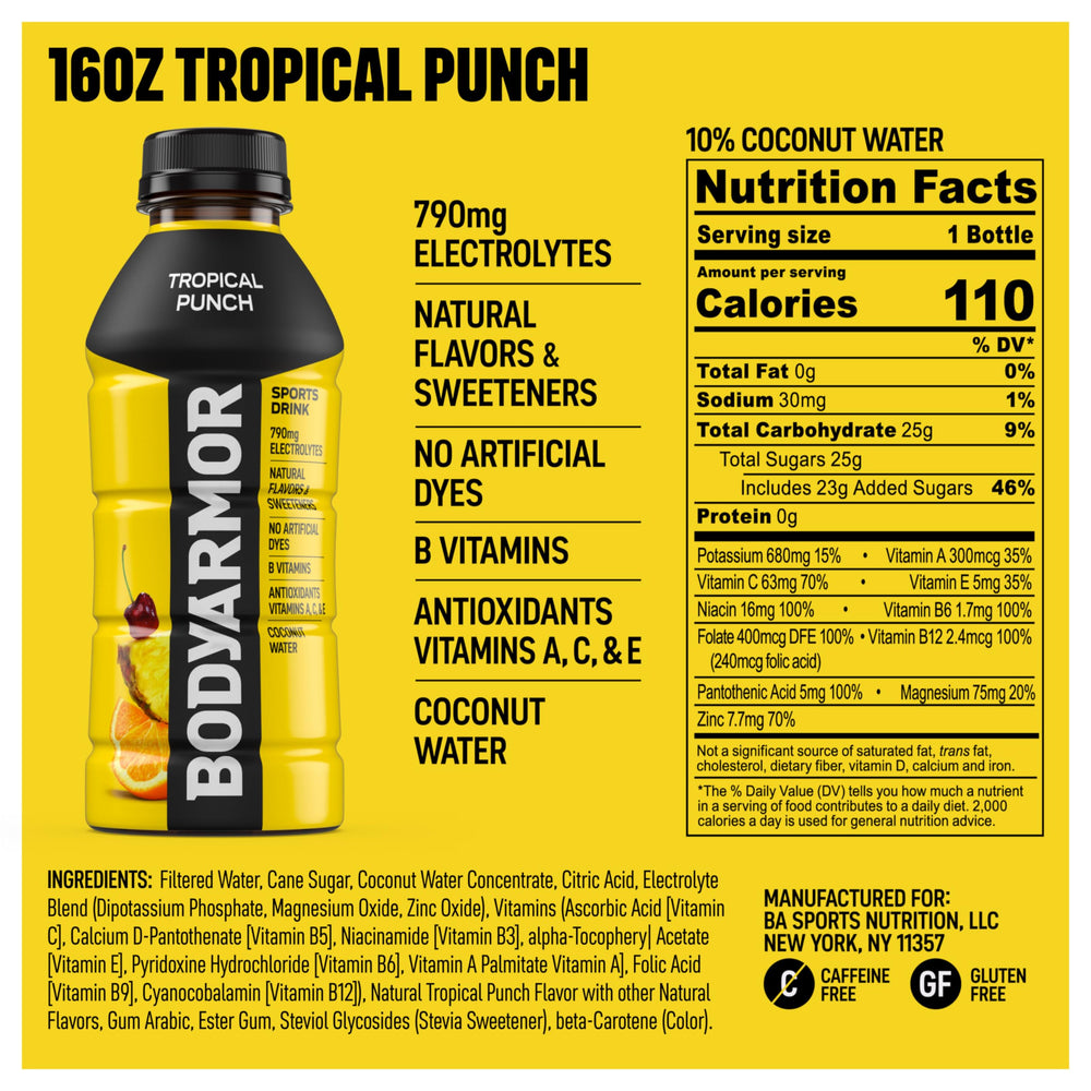 Comparación de tamaño de la botella BODYARMOR 16 oz con mano para escala