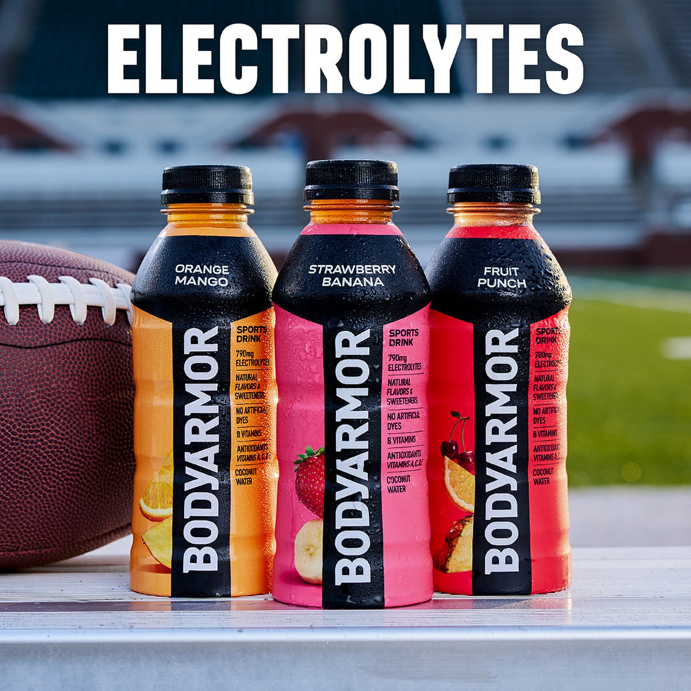 BODYARMOR etiqueta detallada con ingredientes y electrolitos visibles
