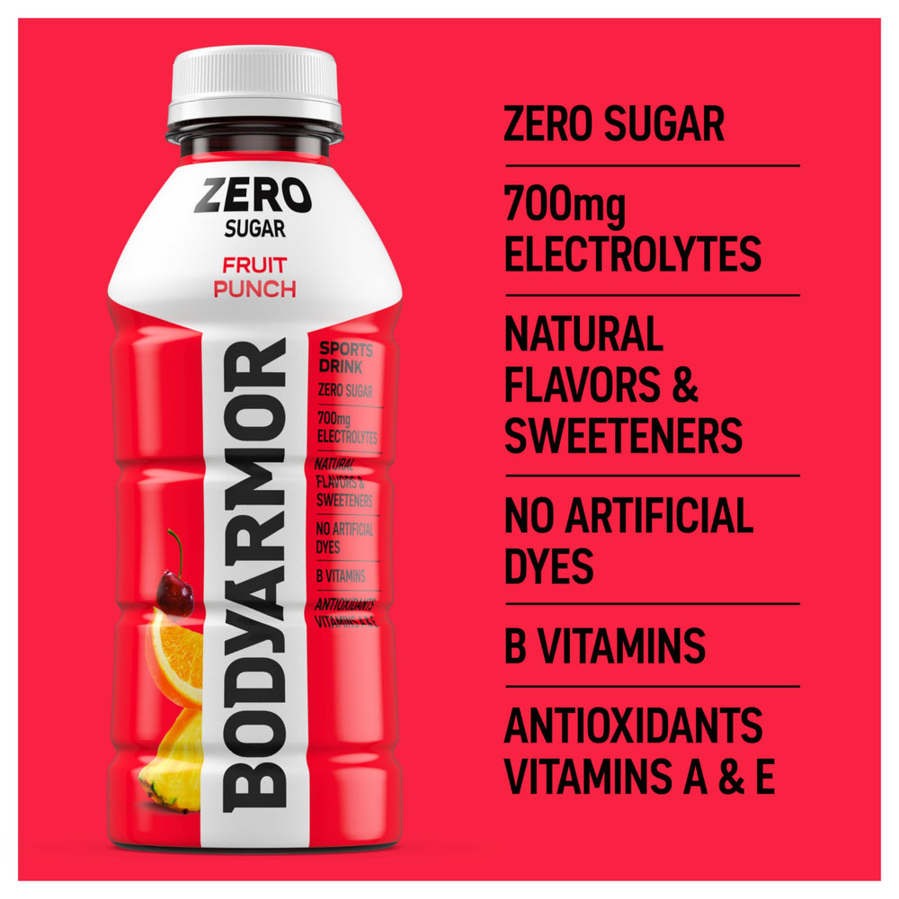 BODYARMOR etiqueta con lista de electrolitos y vitaminas B visible
