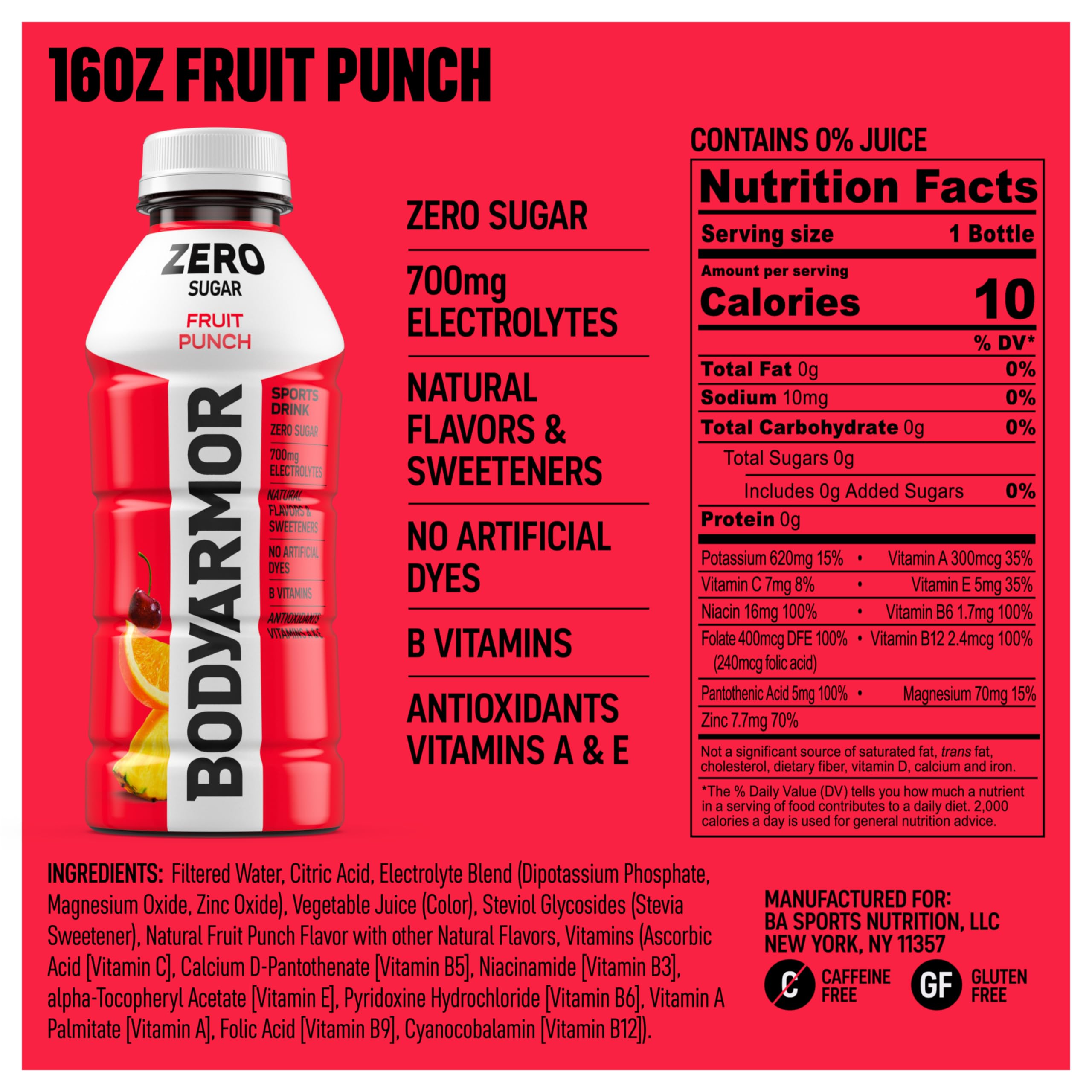 BODYARMOR botella de 16 oz Fruit Punch lista para beber con tapa fácil