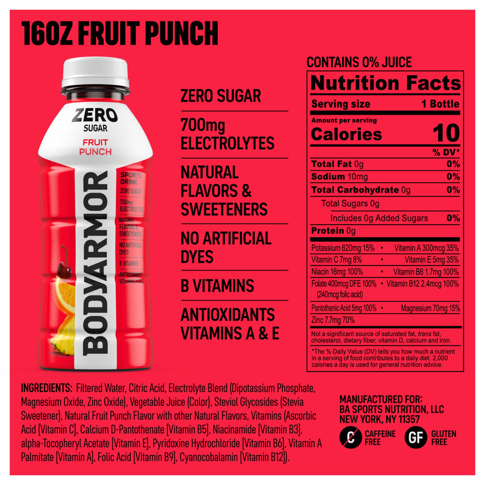BODYARMOR botella de 16 oz Fruit Punch lista para beber con tapa fácil