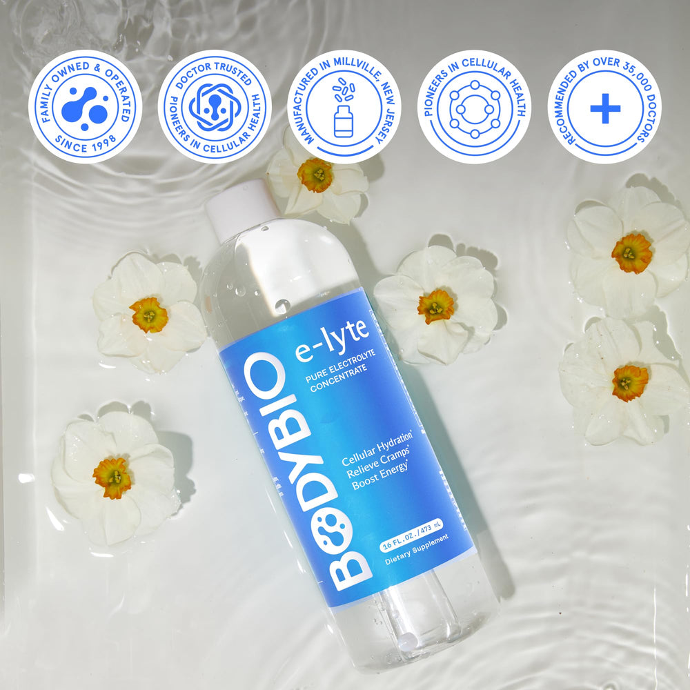 BodyBio e-Lyte en bolsa deportiva, solución portátil para deportistas