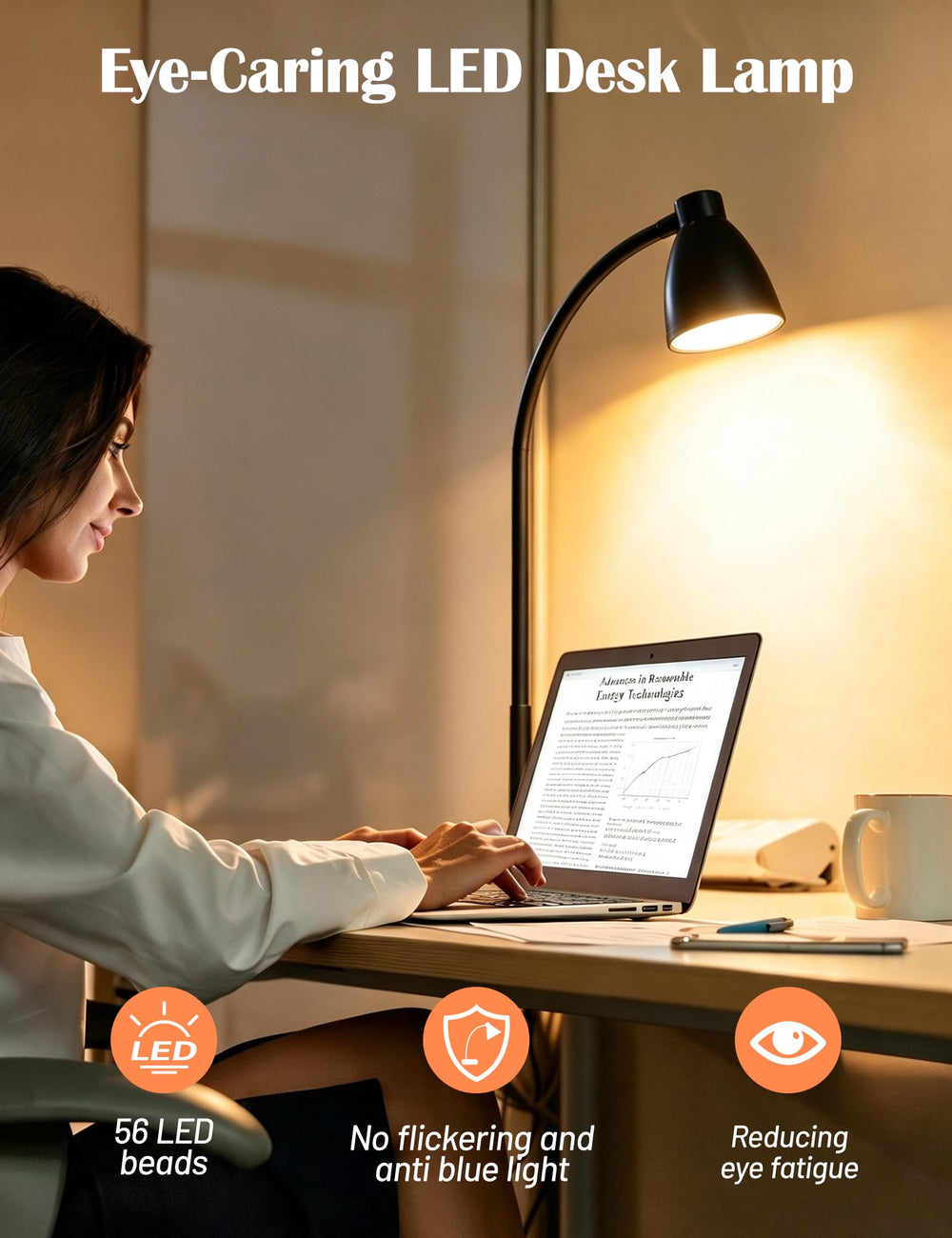 BOHON lámpara en escritorio de estudio iluminando zona de trabajo