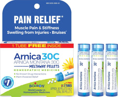 Boiron Arnica montana frontal mostrando el envase y beneficio alivio temporal