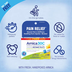 Boiron Arnica pellets en mano para comparar tamaño y facilidad de toma