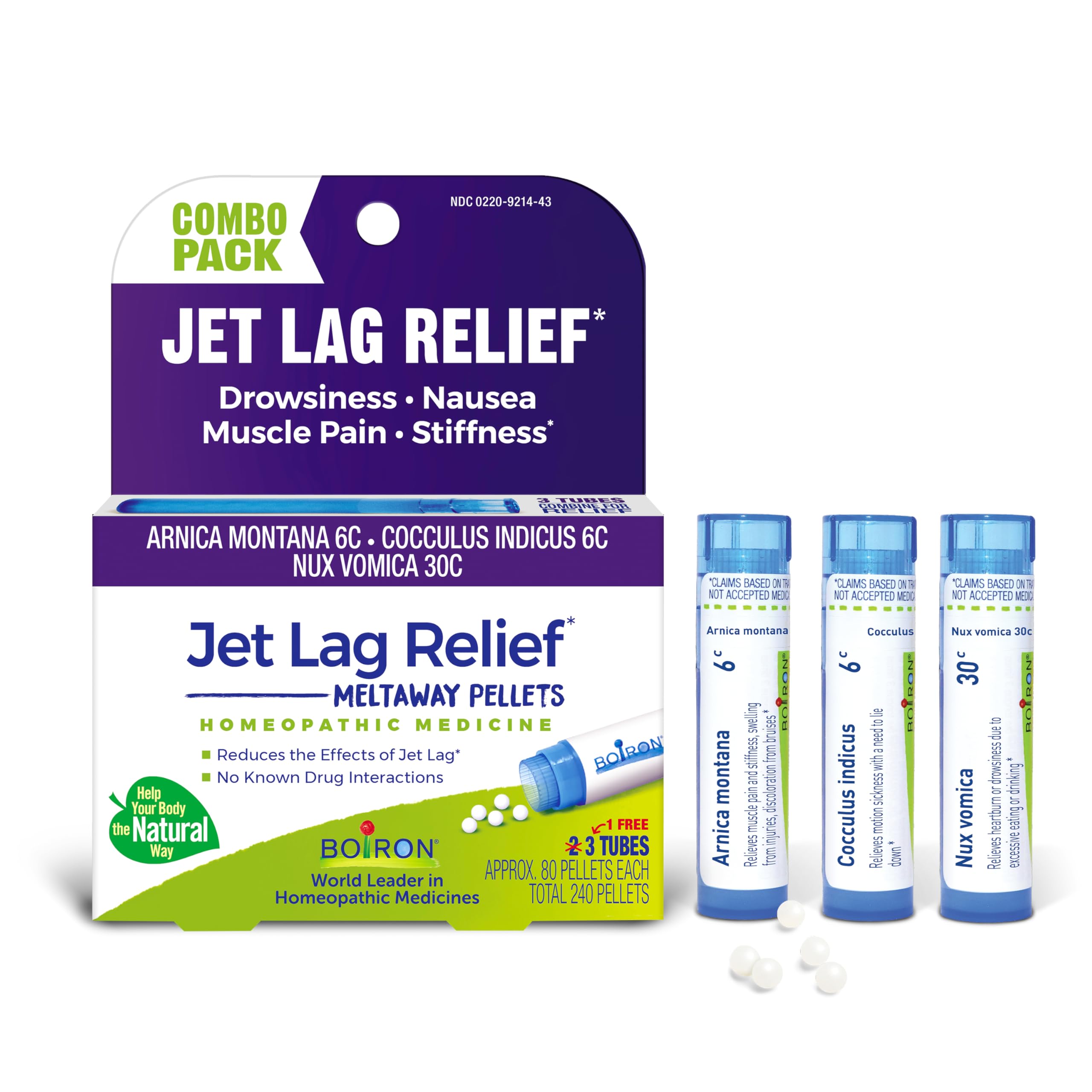 Boiron frontal del empaque Jet Lag Relief Kit, opción portable para viajes