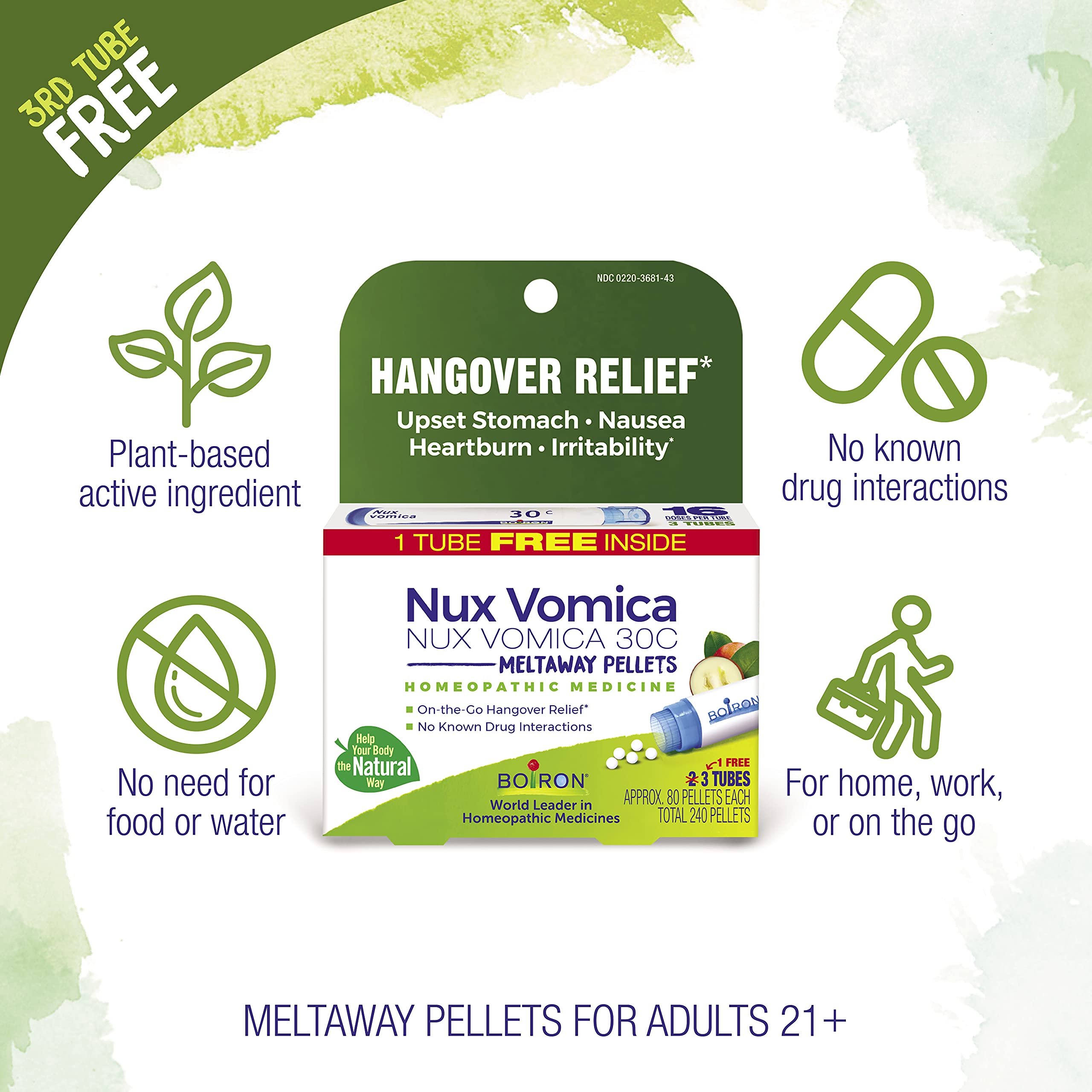 Boiron pellets de Nux Vomica cerca, detalle de las bolitas y facilidad de uso