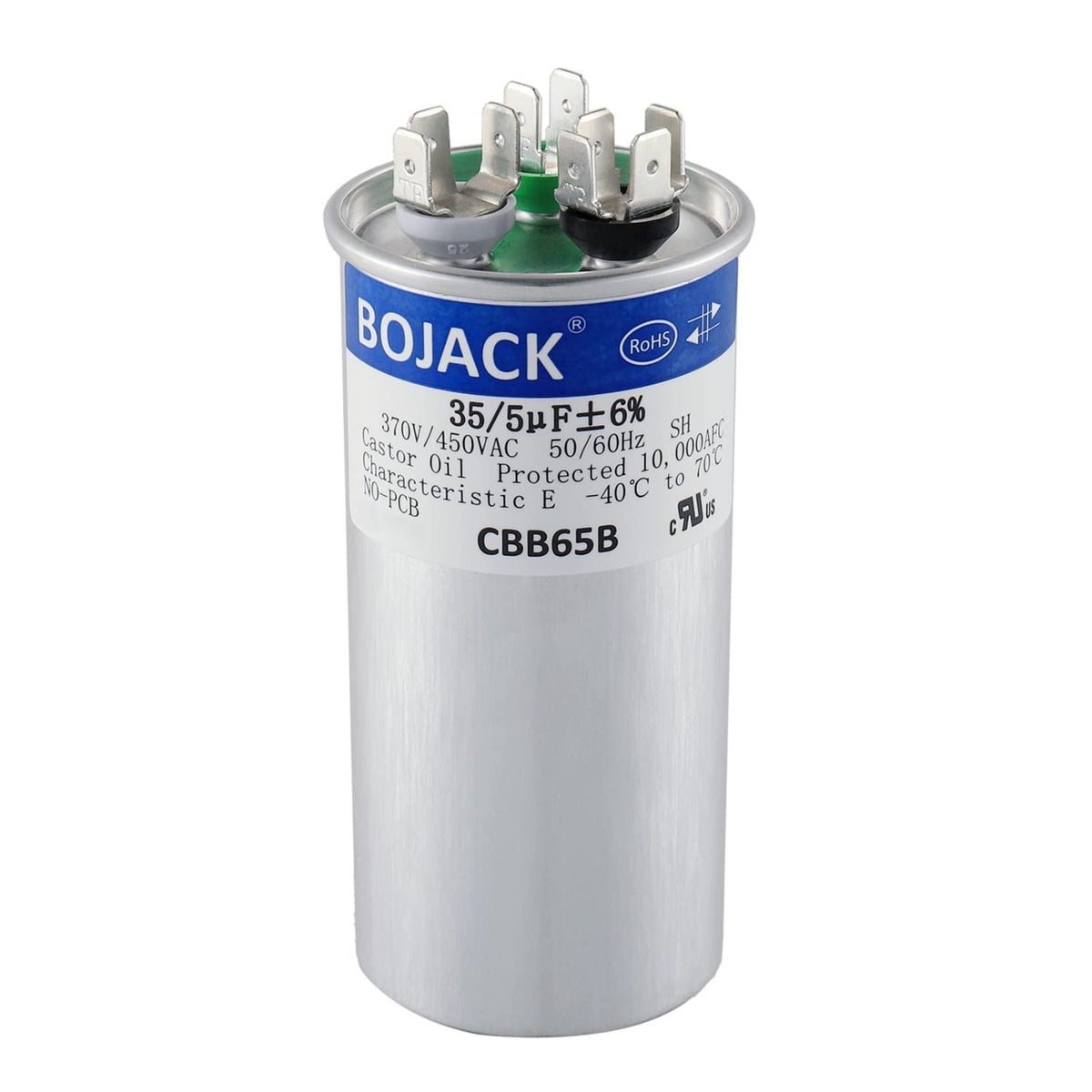 BOJACK condensador CBB65 frente con etiqueta visible y especificaciones claras