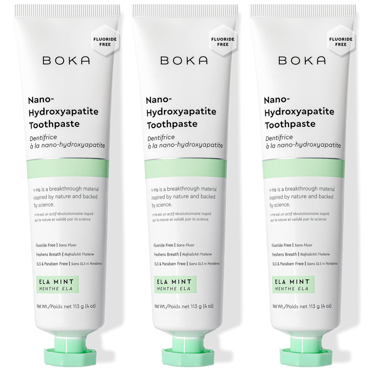Boka envase frontal mostrando diseño limpio y beneficios de esmalte
