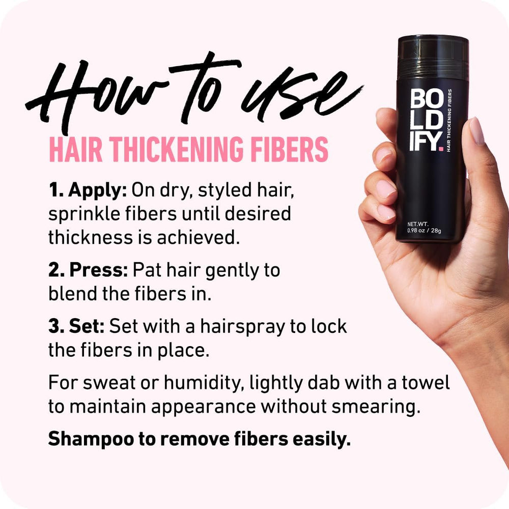 Boldify fibers under lighting highlighting texture and undetectable blend with hair