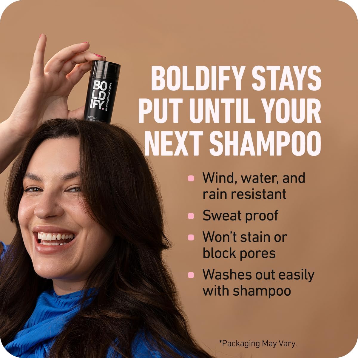 Boldify product label and ingredients close-up showing vegan claim and gentle formula