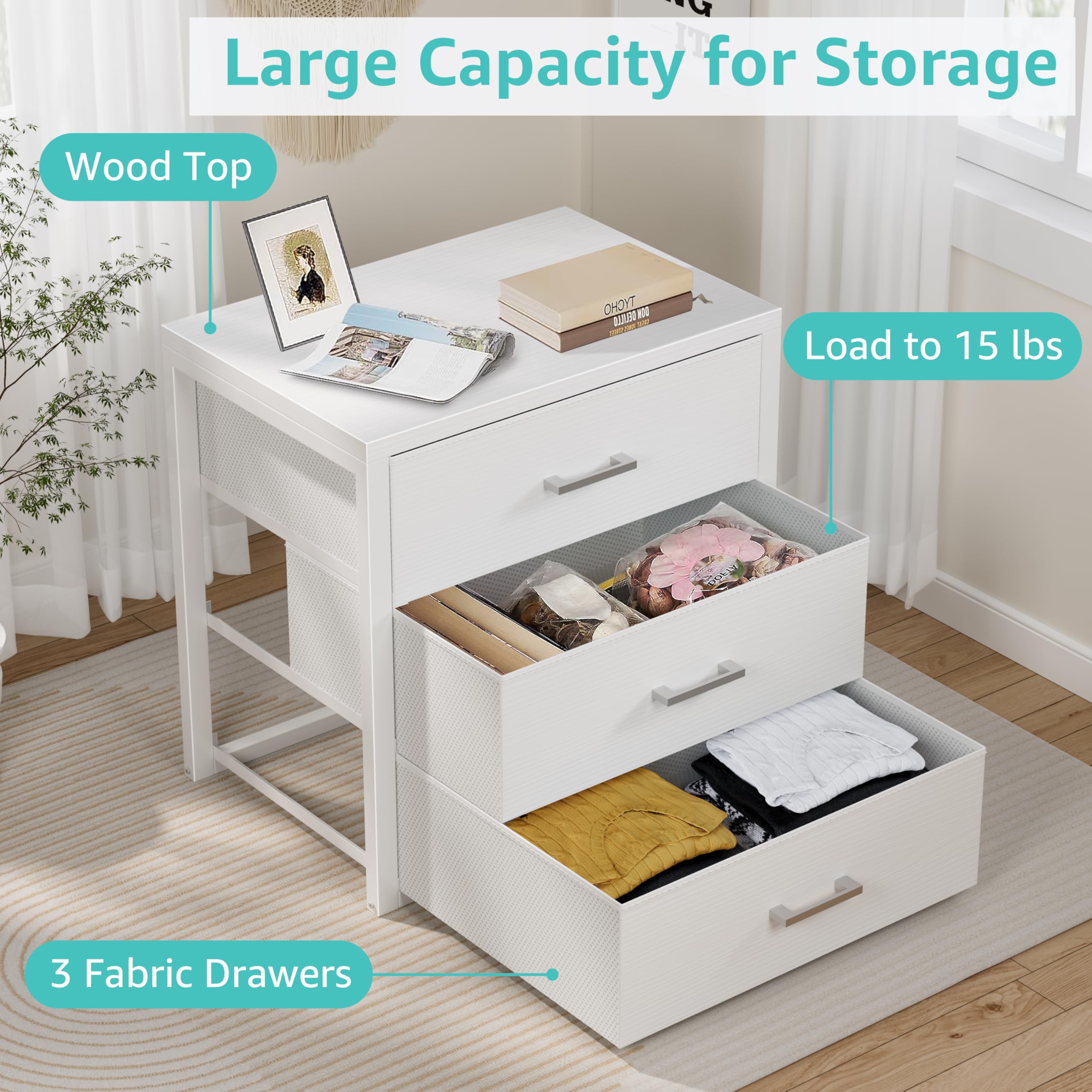 BOLUO como mesita de noche decorada, funcionalidad para dormitorio