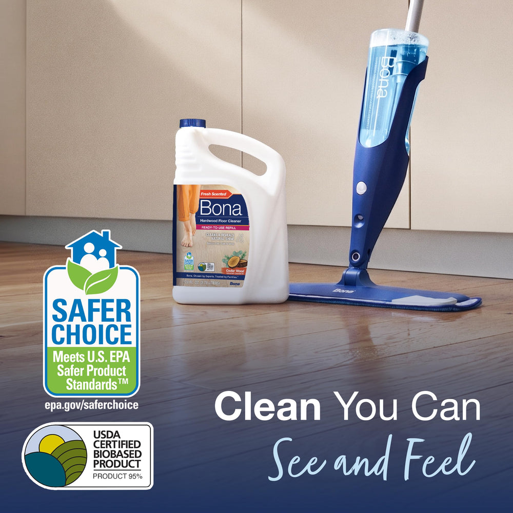 Bona etiqueta con certificaciones USDA y Safer Choice visibles y claras