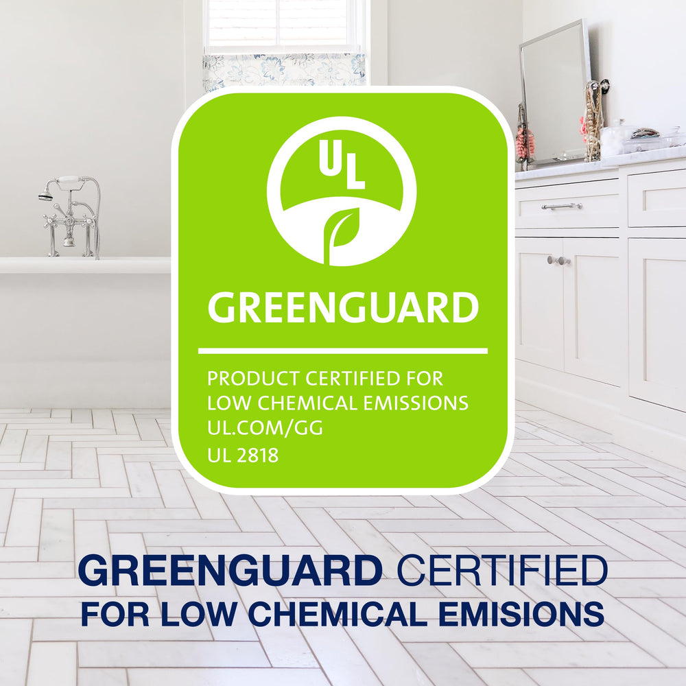 Detalle de la etiqueta Bona con información del producto y certificación GREENGUARD visible