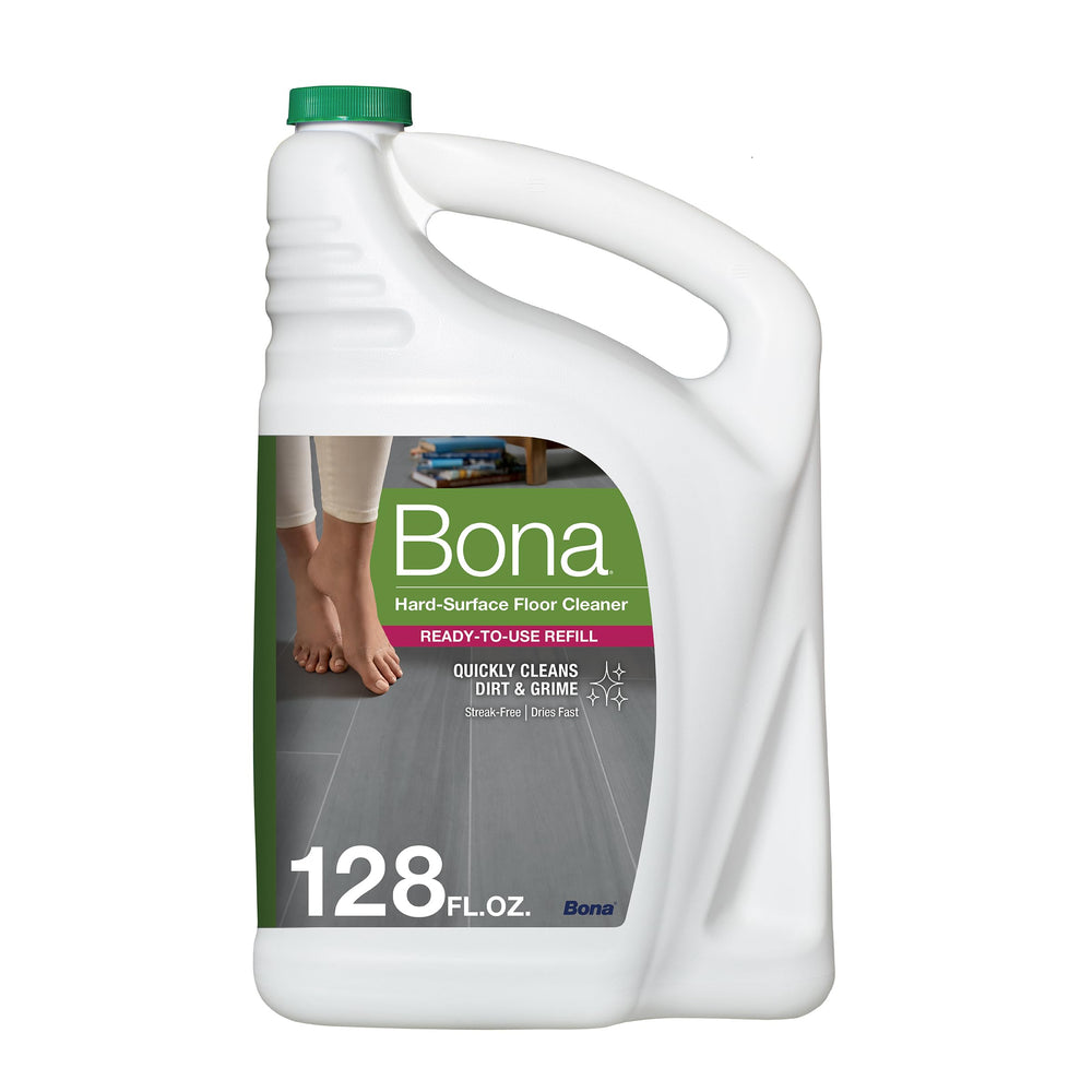 Bona envase frontal 128 fl oz mostrando etiqueta y tamaño práctico