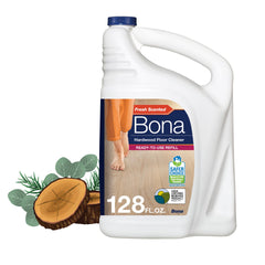 Bona botella frontal recarga 128 fl oz mostrando diseño práctico y capacidad