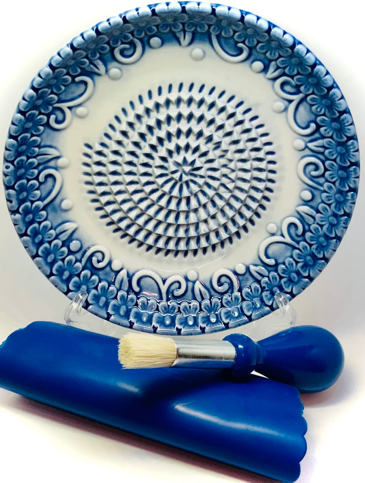BonCera placa frontal azul mostrando el diseño y uso decorativo