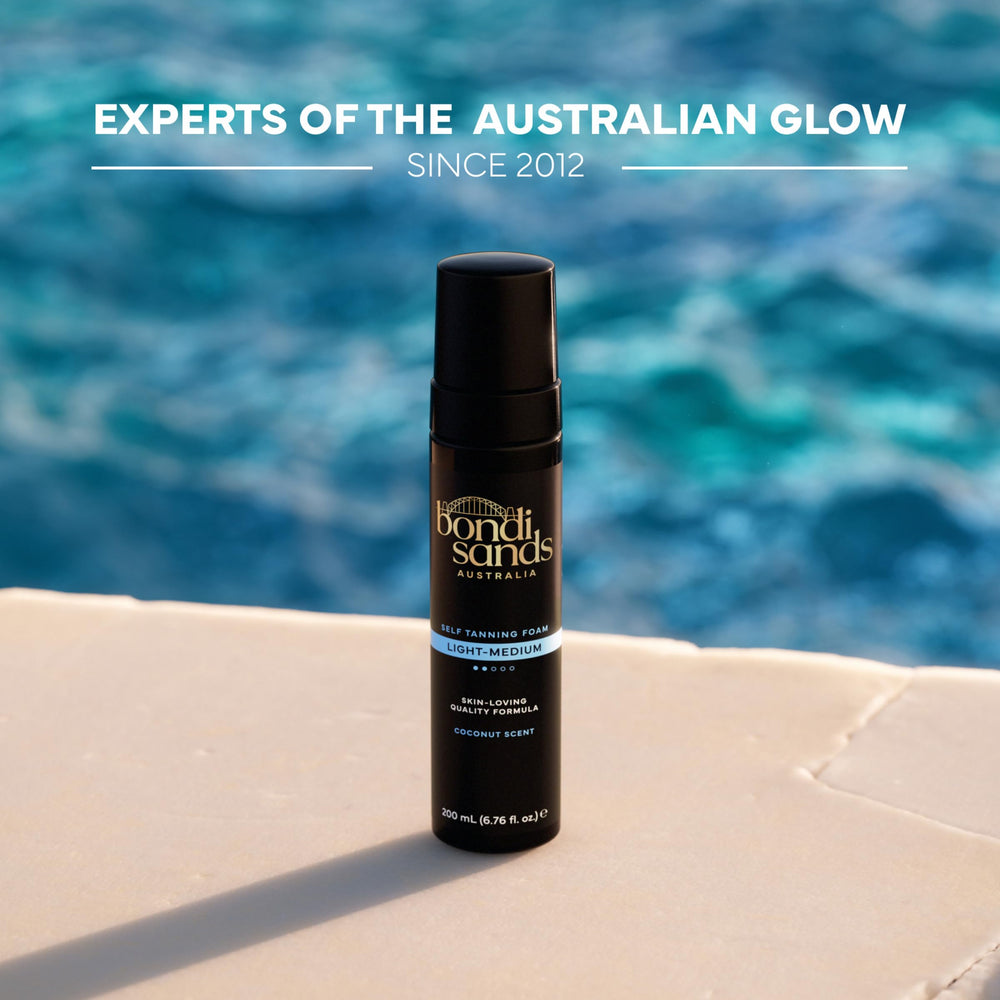Bondi Sands bottle in hand showing 6.76 fl oz size and travel-friendly convenience