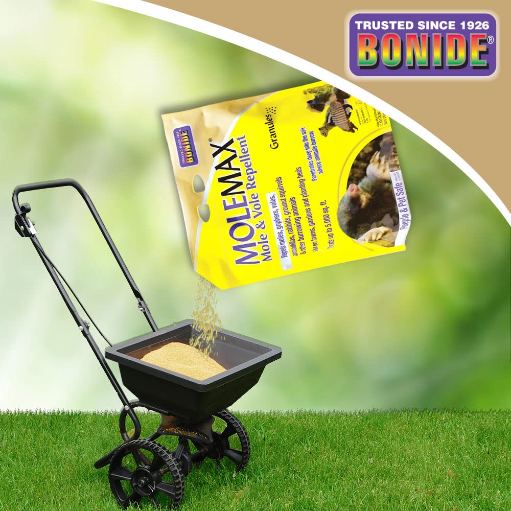 Bonide MOLEMAX utilizado en cama de flores sin dañar plantas ornamentales