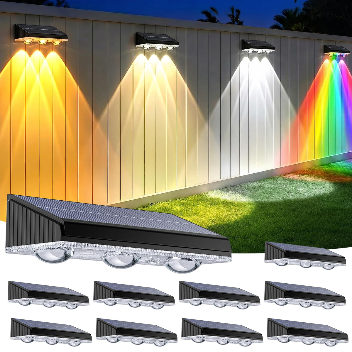 BONLION paquete frontal de 10 luces solares para valla con alto brillo