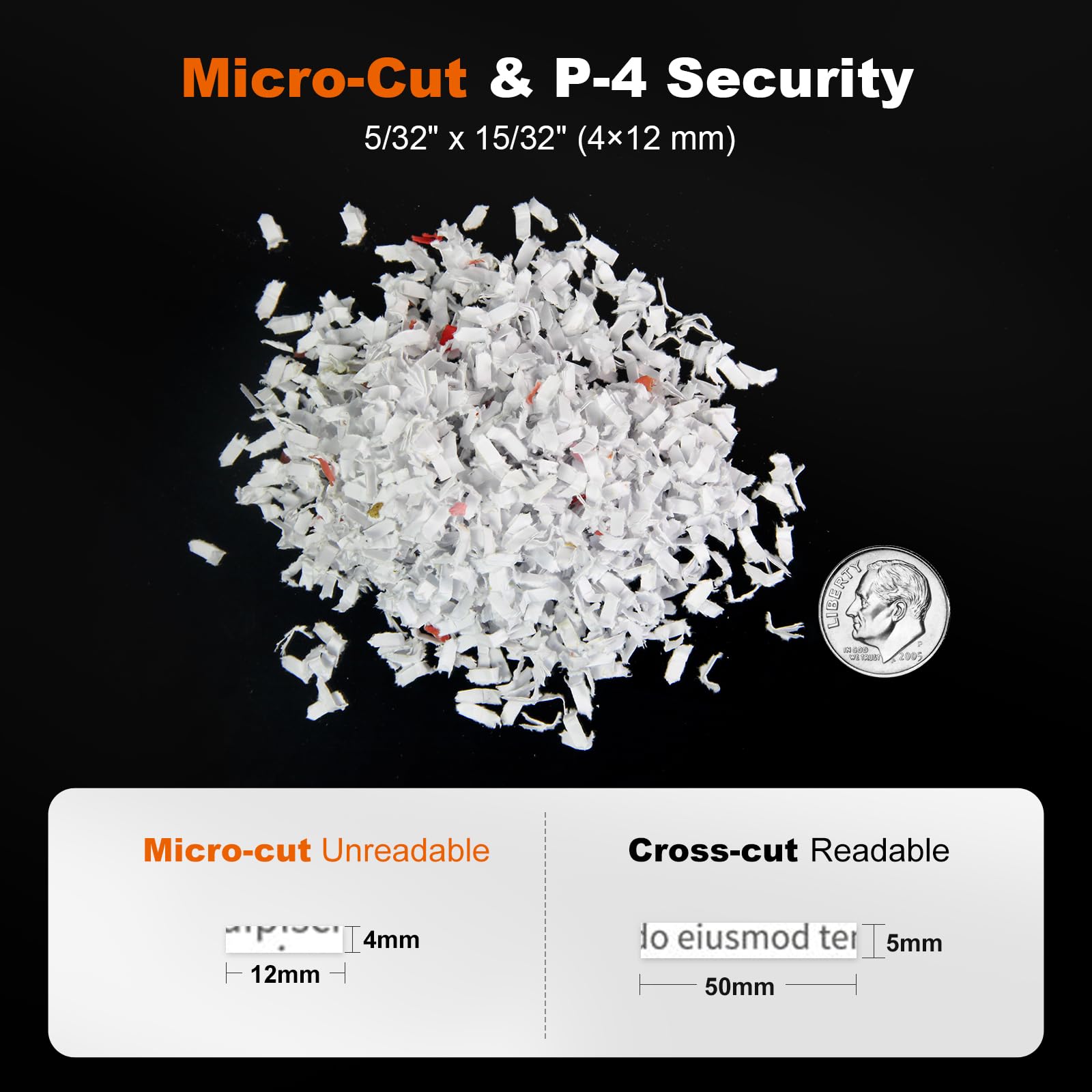 bonsaii muestras de micro-cut P-4 en papel triturado, protege información sensible