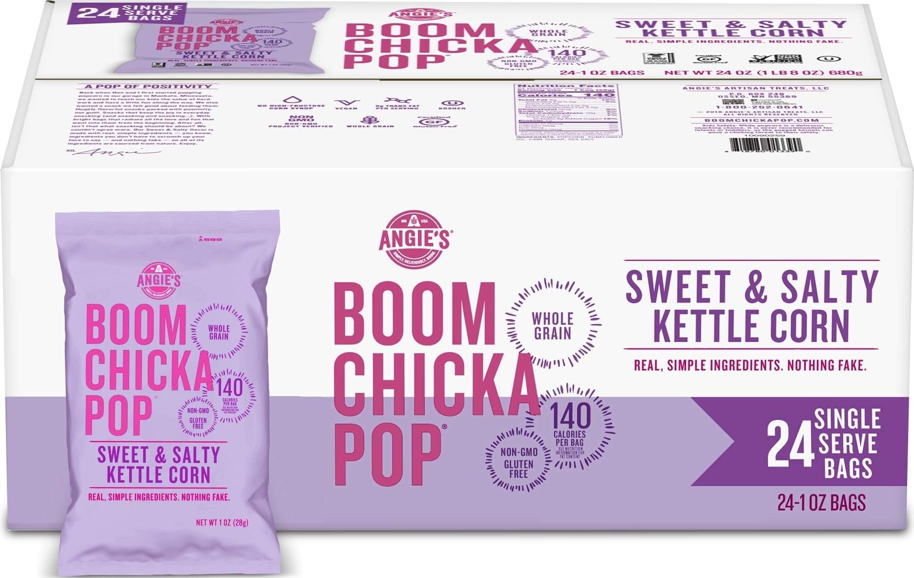 BOOMCHICKAPOP front packaging showing 1 oz snack bag and brand appeal