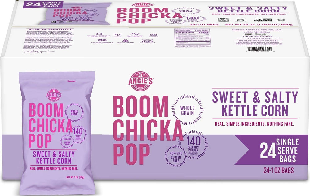 BOOMCHICKAPOP front packaging showing 1 oz snack bag and brand appeal