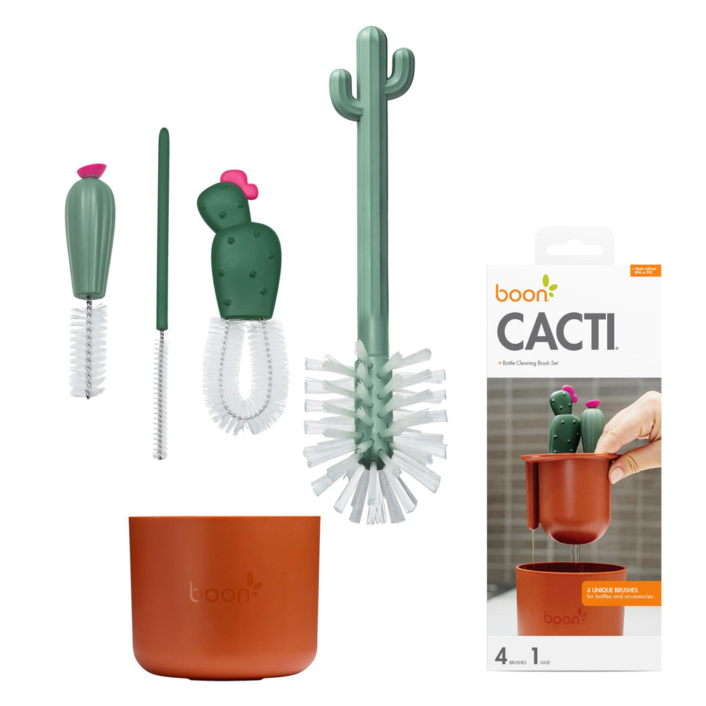 Boon cacti cepillos frontal mostrando set completo y organización