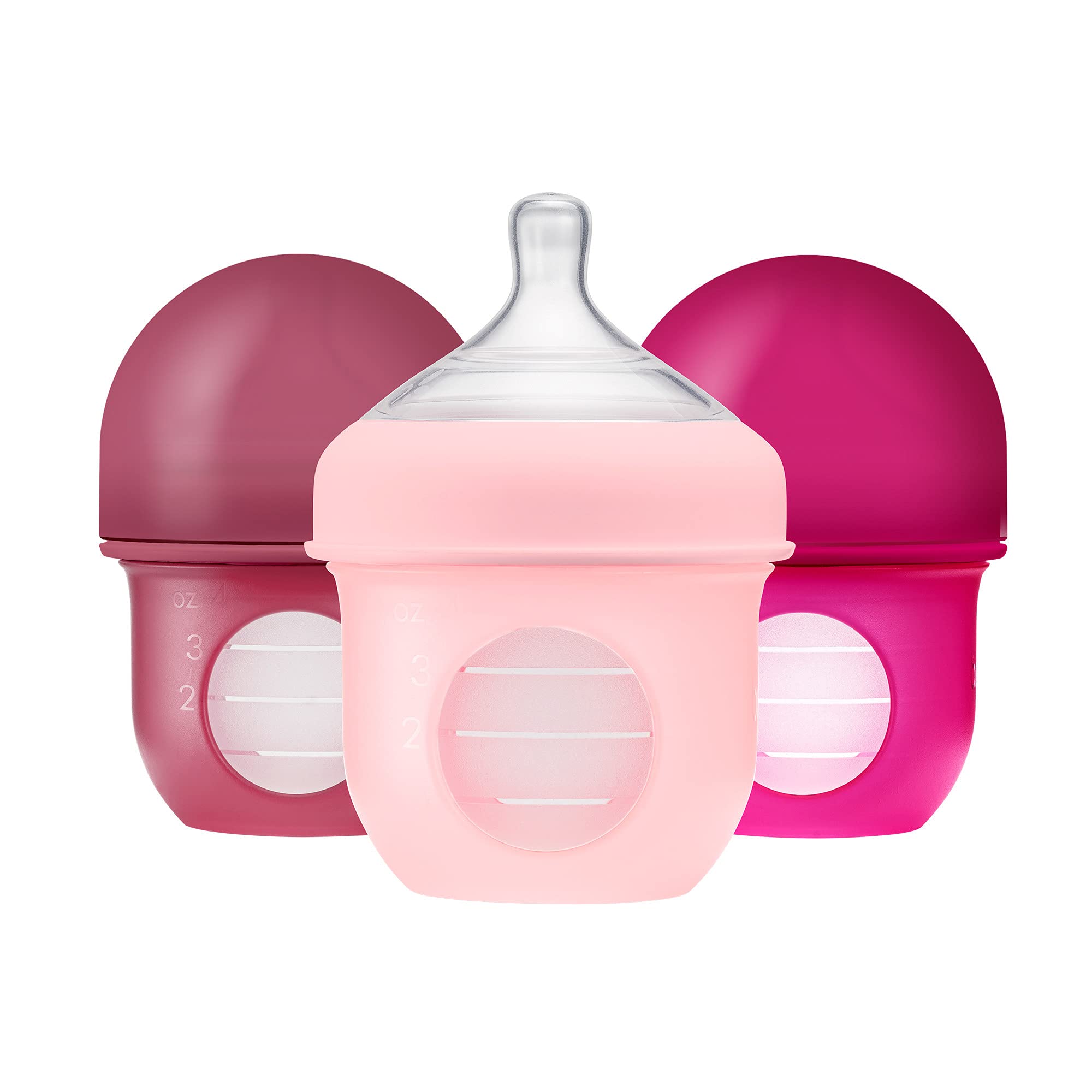Boon Nursh frente del set rosa mostrando las tres botellas y beneficios de aire libre