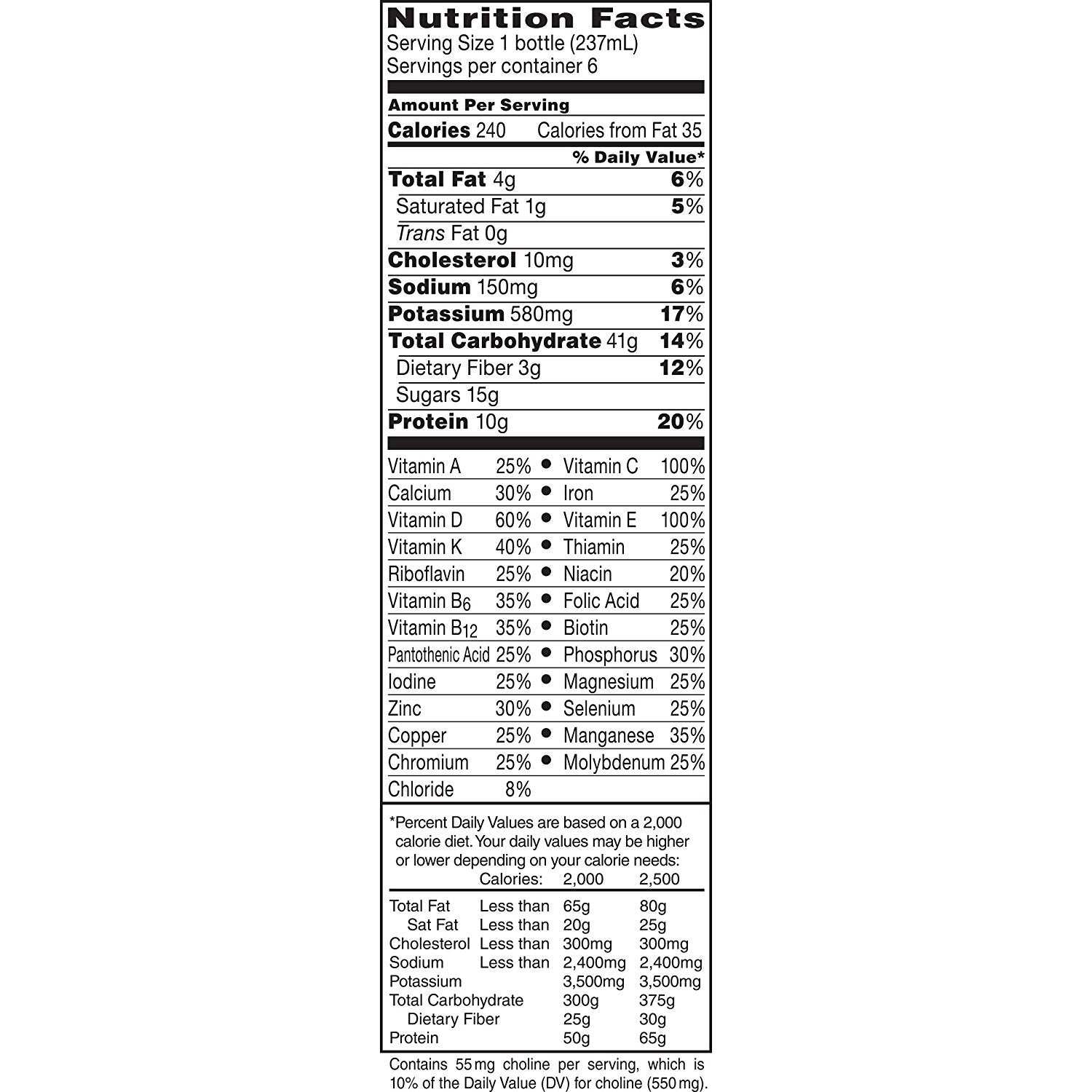 Etiqueta nutricional de BOOST mostrando calorías, proteína y vitaminas