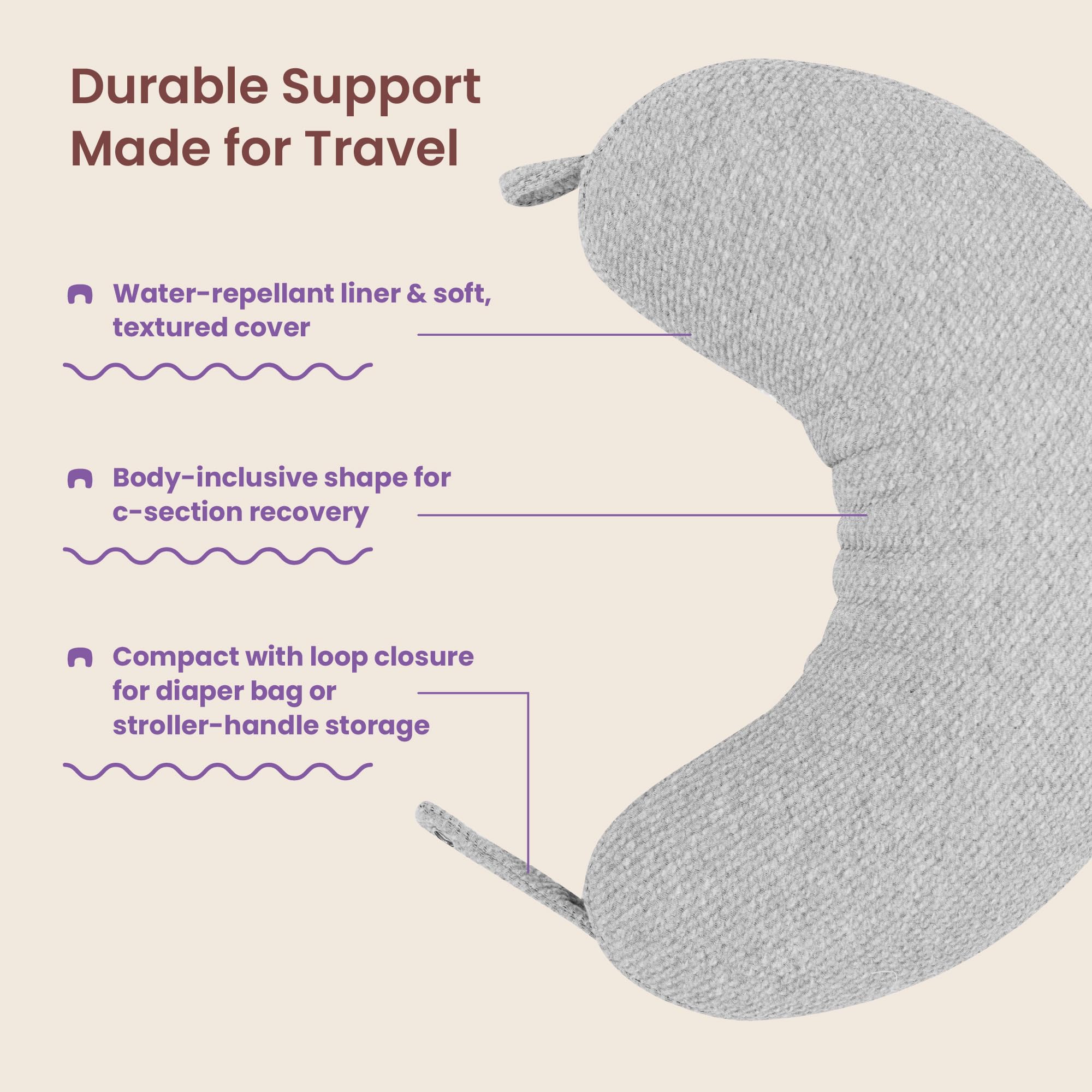 Boppy sujeto al cochecito con clip, fácil transporte y acceso en salidas